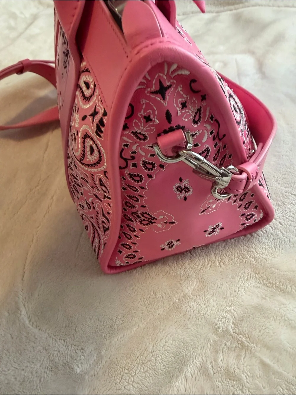 AMIRI Pink Bandana-Print Leather Satchel with Adjustable Strap